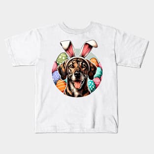 Plott Hound Welcomes Spring with Easter Bunny Ears Kids T-Shirt